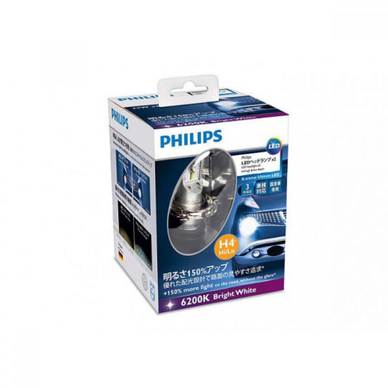 Фото Philips H4 X-treme Ultinon LED Bright White 6200K 12V 12953BWX2